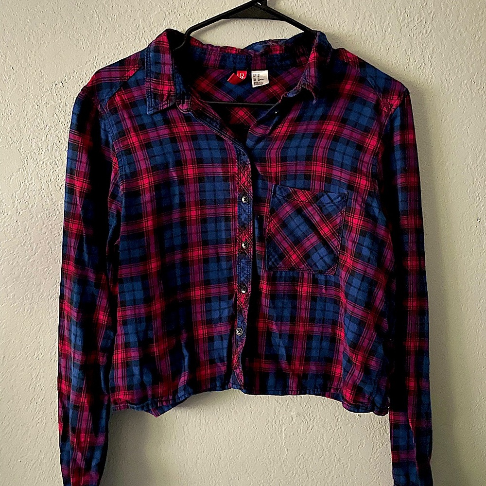 Crop top flannel red and blue